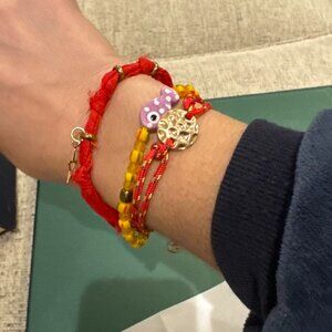 Free People Ariana Ost Alina Bracelet in Red Yellow Beaded Charms Fish Star